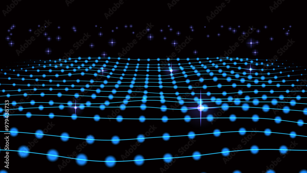 Aufkleber abstract blue shiny glowing lines rays of energy and magical waves from particles and dots, a patter