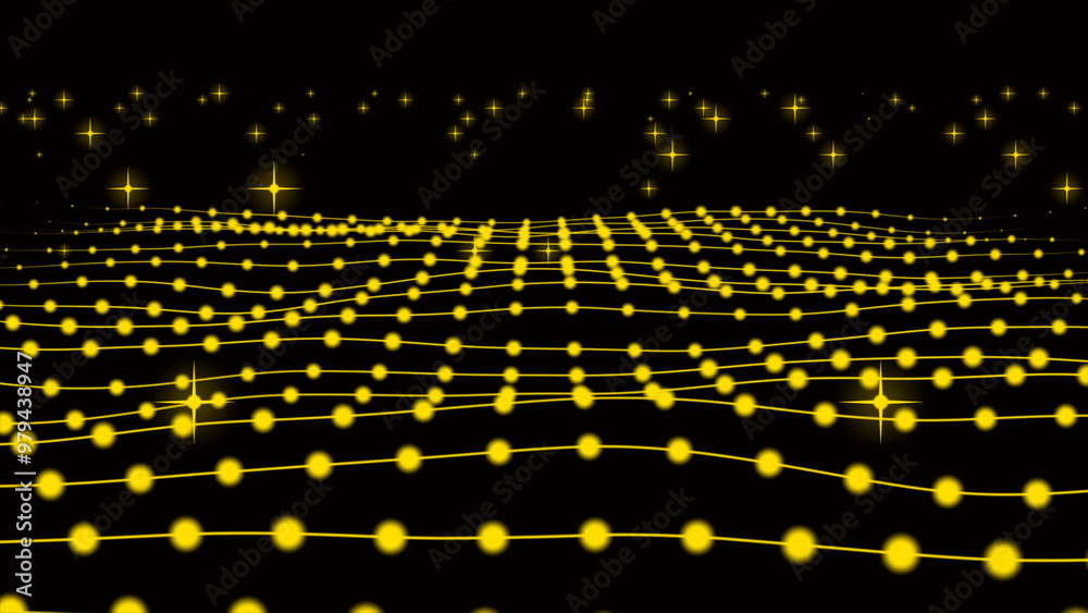 Aufkleber abstract yellow shiny glowing lines rays of energy and magical waves from particles. big data dot an