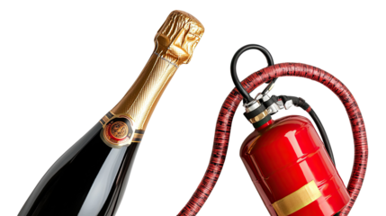 Close-up of a bottle of champagne in a gold bucket with ice, celebrating New Year's Eve