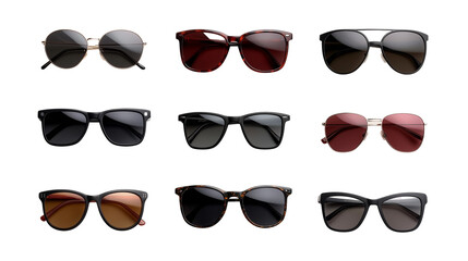 colorful sunglasses on transparent background