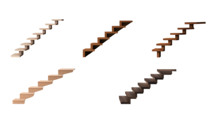 different types of staircases on transparent background