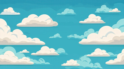 Serene Blue Sky Scene, a calming illustration featuring a vast blue sky adorned with fluffy white clouds, creating a peaceful and inviting atmosphere.