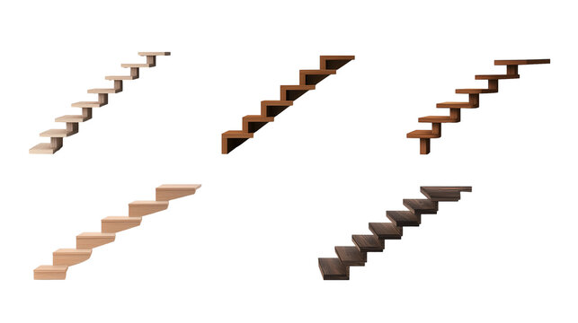 different types of staircases on transparent background