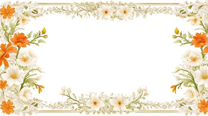 Obraz premium Border frame design with flowers on a white background with space for text