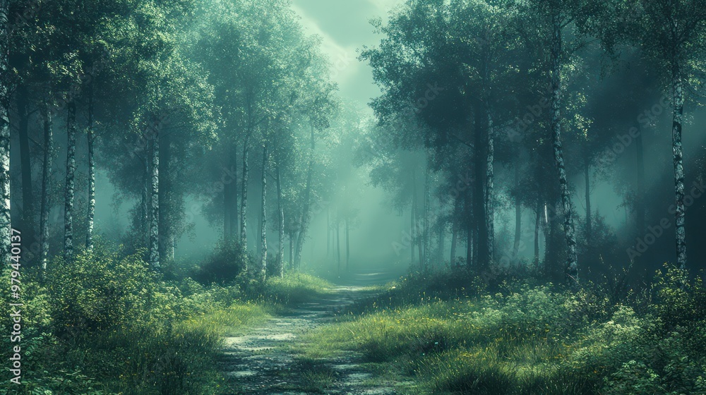 Aufkleber A forest with a path through it