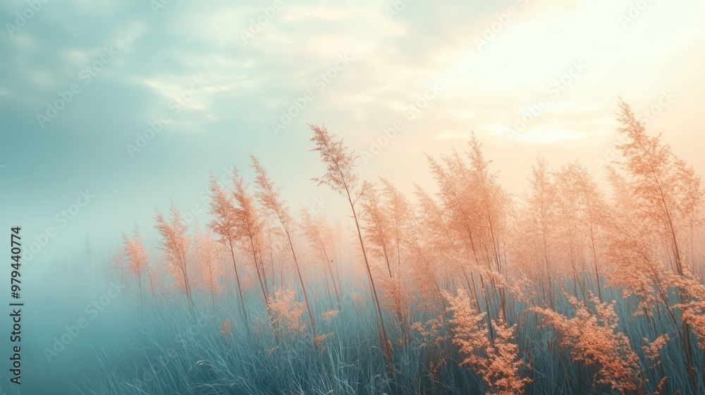 Poster a field of tall grass with a cloudy sky in the background