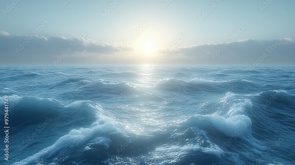 Aufkleber the ocean is calm and the sun is setting, creating a serene