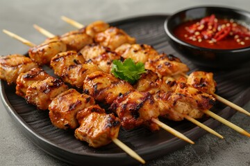 Thai chicken satay with a side of peanut sauce