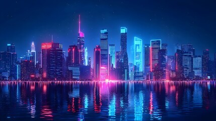 Fototapeta premium Neon-Lit City Skyline Powered by Solid-State Batteries Showcasing Urban Energy Transformation