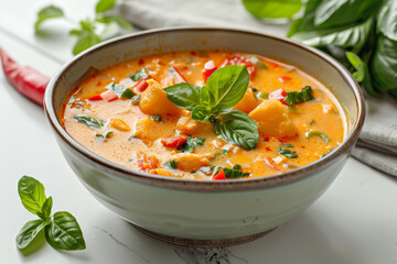 A bowl of creamy Thai coconut curry with vegetables