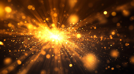 Bright glowing golden light beams piercing through a black background, creating high-contrast, dramatic visuals.
