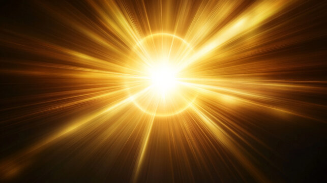 Bright glowing golden light rays bursting out from the center of a dark background, creating a radiant, dramatic look.