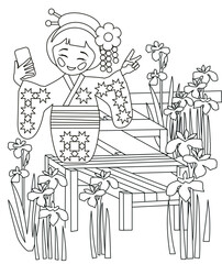 Vector illustration of coloring page Japanese Iris Blossom Festival