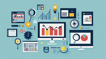 Minimalist SEO strategy illustration with clean design, focusing on clear visual elements of search engine optimization. 