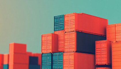 Colorful shipping containers stacked neatly, showcasing modern logistics and transport industry