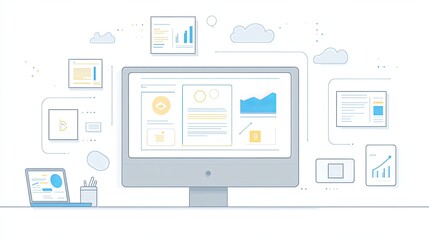 Minimalist SEO strategy illustration with clean design, focusing on clear visual elements of search engine optimization. 