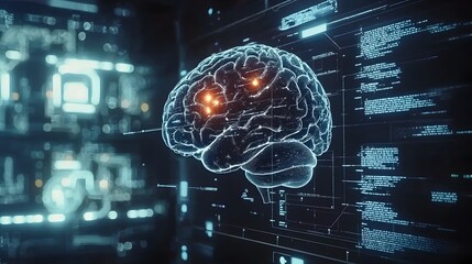 Fototapeta premium Futuristic Brain-Computer Interface Showcasing Neural Signals and Advanced Neurotechnology
