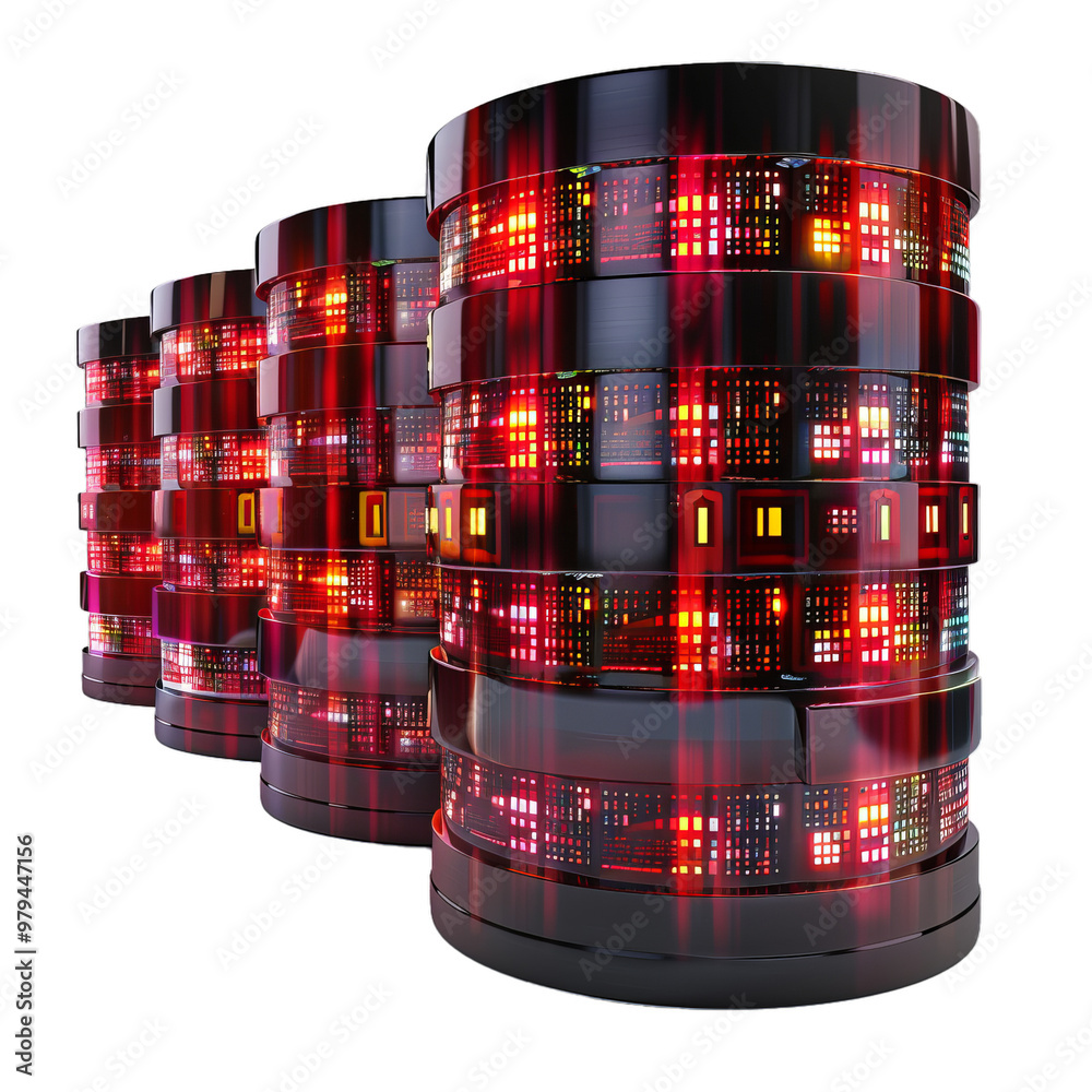 Poster servers are transferring data with binary code flashing on a white background