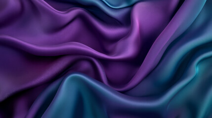 Obraz premium Fluid abstract silk fabric in rich violet and deep teal, with smooth waves and folds creating a sense of movement and elegance.