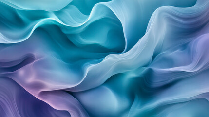 Fototapeta premium Fluid gradients of teal and purple blend seamlessly around the frame, creating a cool, abstract composition with organic, flowing shapes and soft transitions.