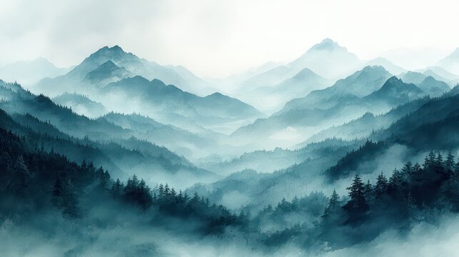 The mountains are covered in trees and the sky is cloudy