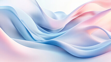Obraz premium Gentle 3D waves in pastel blues and pinks, creating a flowing, organic abstract pattern with soft light reflections and shadows on a bright white backdrop.
