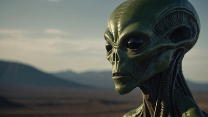 Celestial event captured with an alien spaceship landing softly in a remote location at twilight