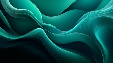 Obraz premium Gradient abstract background transitioning from deep green to dark teal, with smooth, flowing lines creating dynamic energy and depth.