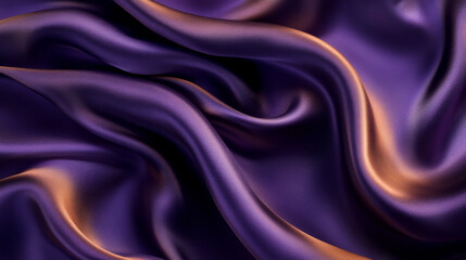 Obraz premium Luxurious silk fabric in deep purple and bronze, folding and curving in abstract waves, creating an elegant and dynamic background.