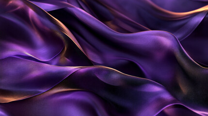 Obraz premium Luxurious silk fabric in deep purple and bronze, folding and curving in abstract waves, creating an elegant and dynamic background.