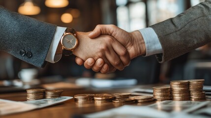 A businessman shaking hands after a successful financial deal