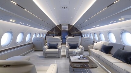 Empty passenger airplane seats in the cabin