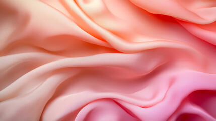 Obraz premium Silky smooth fabric in gradient shades of rose pink and soft peach, draping and folding to form an abstract, fluid background with gentle curves.