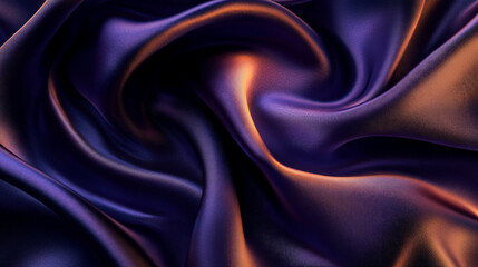 Obraz premium Silky smooth fabric in shades of deep purple and bronze, folding and curving in abstract waves, creating a luxurious, elegant design.