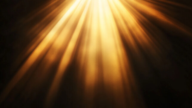 Soft glowing golden light beams shining down from above, casting warm rays against a deep, dark background.