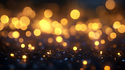 Soft glowing golden lights gently illuminating a dark background, creating a warm, peaceful atmosphere.