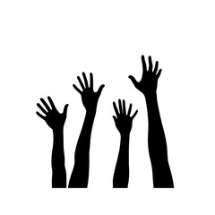 Obraz premium Four Hands Reaching Up in Black and White