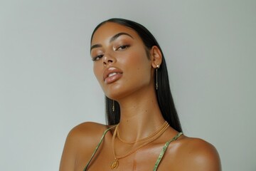 Luxury gold necklaces woman face accessories. © Rawpixel.com