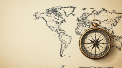 Vintage compass on a hand-drawn world map, with hints of an adventurer s past travels