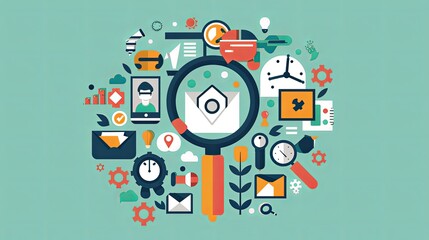 Fototapeta premium Minimalist search marketing concept illustration with blank creative space for additional design elements or text, representing digital marketing strategies, SEO optimization
