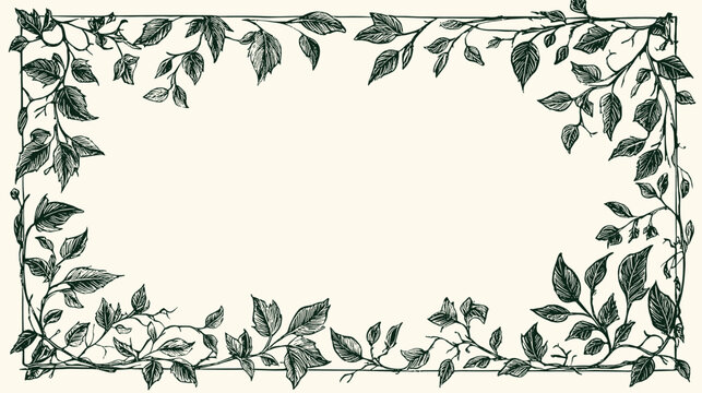 Floral vintage frames with silhouettes of branches, leaves and vines. Hand drawn elegant delicate botanical borders and wreaths. Vector isolated elements for wedding invitation, card, page boder