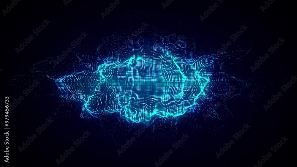 Fototapete Abstract digital blue circle wave on black background. Big data visualization. Analytics representation. Sphere with explosion of bright particles. 3d rendering.