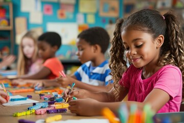 Fototapeta premium Children Engaged in Classroom Art Activities
