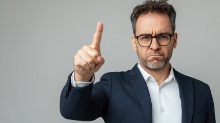 Serious Businessman Pointing Finger, notice instruction concept