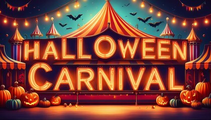 Vintage Carnival Marquee Style - Halloween Carnival in bold, retro marquee letters with bright, glowing bulbs outlining each letter. halloween party poster