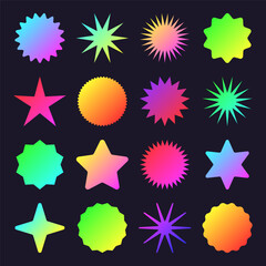 Brutalist geometric shapes, modern symbols. Colorful neon label, sticker, simple primitive star element and form. Retro design, trendy contemporary minimalist style, y2k. Vector illustration