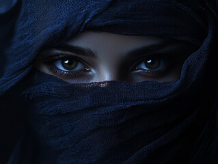 Naklejka premium A woman with her eyes closed and a scarf covering her face