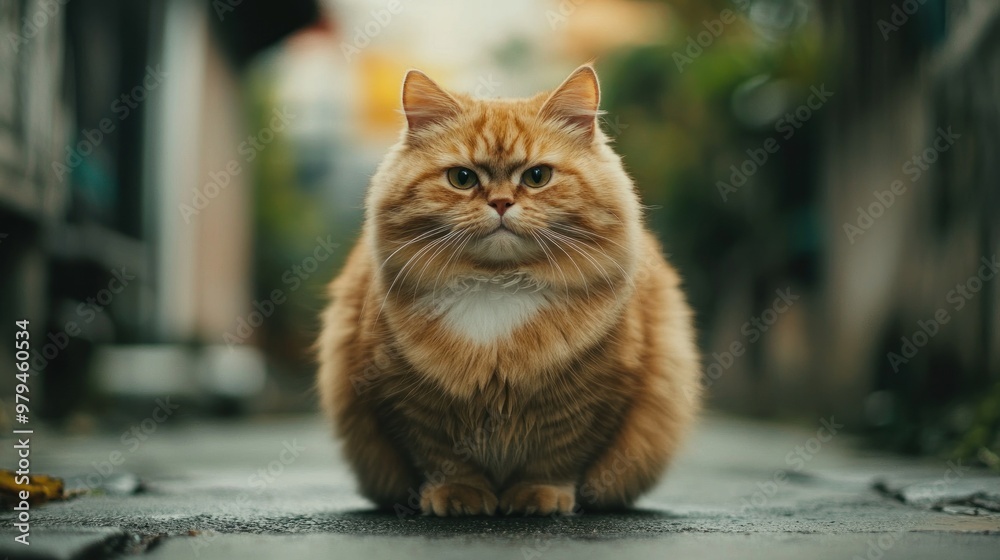 Canvas Prints Orange Fat Tabby Cat Sitting on Pavement