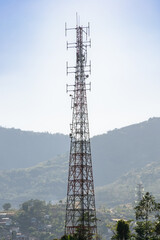 communication tower in rural and remote areas with clear blue sky background