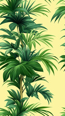 tropical palm leaves botanical seamless pattern on yellow background